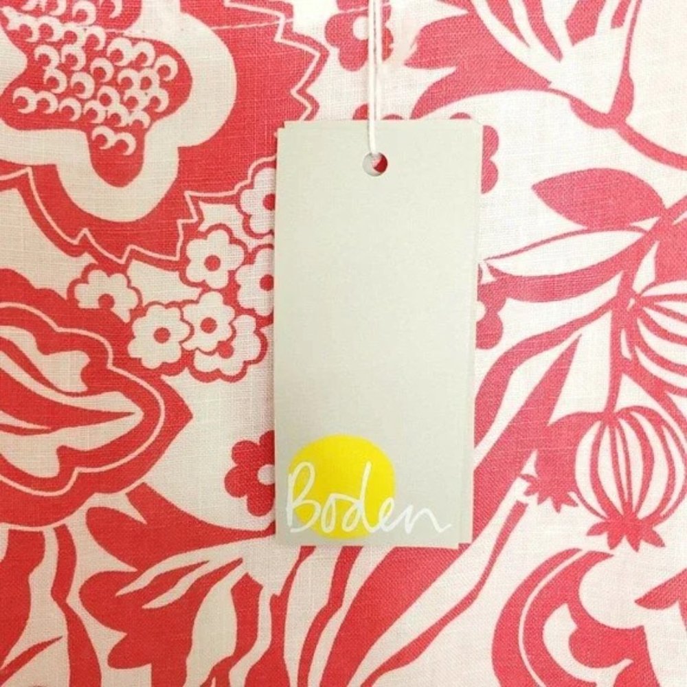 Boden Laurie Linen Dress 14L Lollipop Exotic Escape Semi-Fitted Pockets - Picture 4 of 9